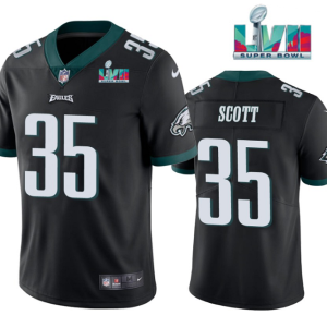 Men's Philadelphia Eagles #35 Boston Scott Black Super Bowl LVII Patch Vapor Untouchable Limited Stitched - Custom Name