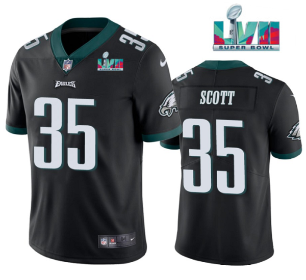 Men's Philadelphia Eagles #35 Boston Scott Black Super Bowl LVII Patch Vapor Untouchable Limited Stitched - Custom Name