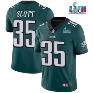 Men's Philadelphia Eagles #35 Boston Scott Green Super Bowl LVII Patch Vapor Untouchable Limited Stitched Jersey - Custom Name