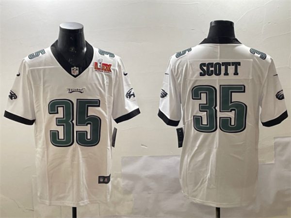 Men's Philadelphia Eagles #35 Boston Scott White 2025 Super Bowl LIX Patch Vapor Untouchable Limited Stitched Football Jersey - Custom Name