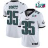 Men's Philadelphia Eagles #35 Boston Scott White Super Bowl LVII Patch Vapor Untouchable Limited Stitched - Custom Name