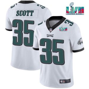 Men's Philadelphia Eagles #35 Boston Scott White Super Bowl LVII Patch Vapor Untouchable Limited Stitched - Custom Name
