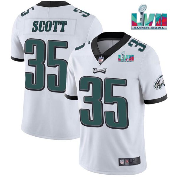 Men's Philadelphia Eagles #35 Boston Scott White Super Bowl LVII Patch Vapor Untouchable Limited Stitched - Custom Name