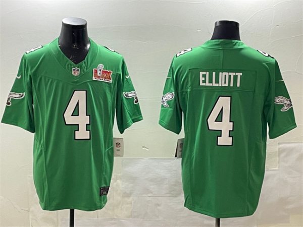 Men's Philadelphia Eagles #4 Jake Elliott Green 2025 Super Bowl LIX Patch F.U.S.E. Throwback Vapor Untouchable Limited Stitched Football Jersey - Custom Name