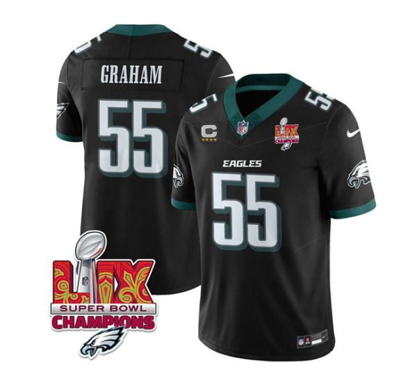 Men's Philadelphia Eagles #55 Brandon Graham Black 2025 Eagles Logo Super Bowl LIX Patch And 4-Star C Patch New F.U.S.E. Vapor Limited Stitched Football Jersey - Custom Name