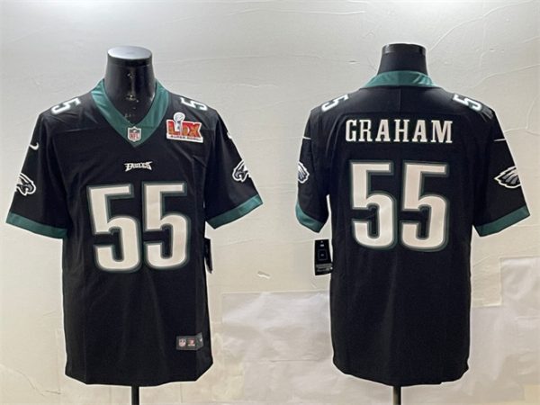 Men's Philadelphia Eagles #55 Brandon Graham Black 2025 Super Bowl LIX Patch Vapor Untouchable Limited Stitched Football Jersey - Custom Name
