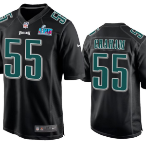 Men's Philadelphia Eagles #55 Brandon Graham Black Super Bowl LVII Patch Stitched Game Jersey - Custom Name