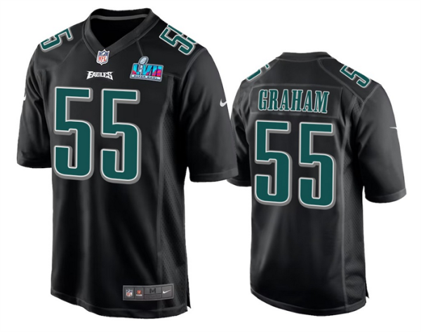 Men's Philadelphia Eagles #55 Brandon Graham Black Super Bowl LVII Patch Stitched Game Jersey - Custom Name