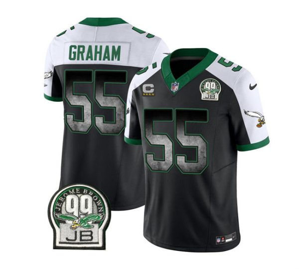 Men's Philadelphia Eagles #55 Brandon Graham Black White 2023 F.U.S.E. With 4-star C Patch Throwback Vapor Untouchable Limited Stitched Football Jersey - Custom Name