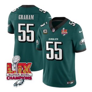 Men's Philadelphia Eagles #55 Brandon Graham Green 2025 Eagles Logo Super Bowl LIX Patch And 4-Star C Patch New F.U.S.E. Vapor Limited Stitched Football Jersey - Custom Name