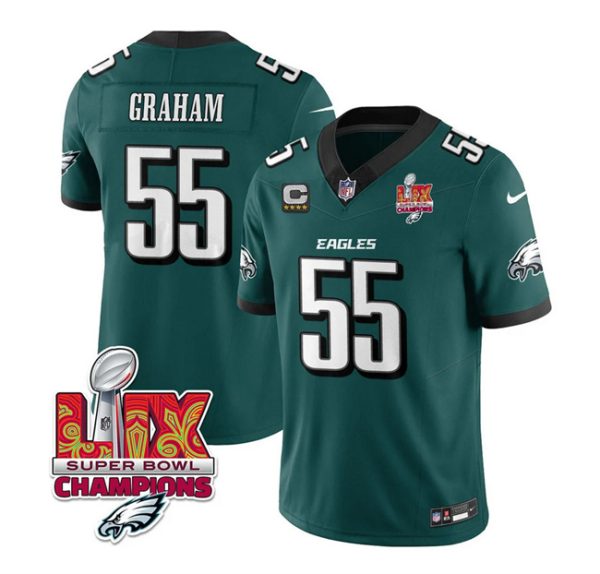 Men's Philadelphia Eagles #55 Brandon Graham Green 2025 Eagles Logo Super Bowl LIX Patch And 4-Star C Patch New F.U.S.E. Vapor Limited Stitched Football Jersey - Custom Name