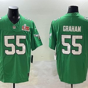 Men's Philadelphia Eagles #55 Brandon Graham Green 2025 Super Bowl LIX Patch F.U.S.E. Throwback Vapor Untouchable Limited Stitched Football Jersey - Custom Name
