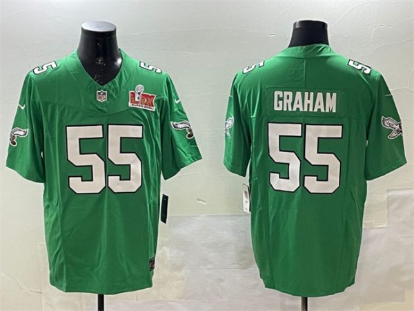 Men's Philadelphia Eagles #55 Brandon Graham Green 2025 Super Bowl LIX Patch F.U.S.E. Throwback Vapor Untouchable Limited Stitched Football Jersey - Custom Name