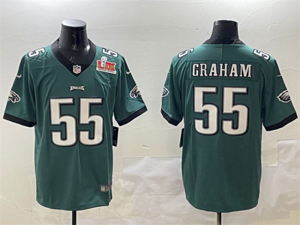 Men's Philadelphia Eagles #55 Brandon Graham Green 2025 Super Bowl LIX Patch Vapor Untouchable Limited Stitched Football Jersey - Custom Name