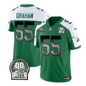 Men's Philadelphia Eagles #55 Brandon Graham Green White 2023 F.U.S.E. With 4-star C Patch Throwback Vapor Untouchable Limited Stitched Football Jersey - Custom Name