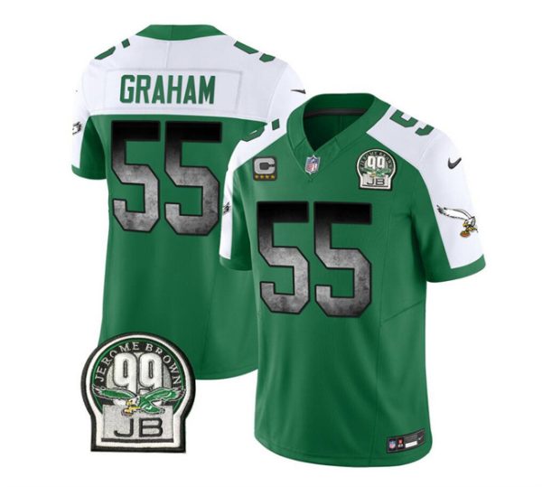 Men's Philadelphia Eagles #55 Brandon Graham Green White 2023 F.U.S.E. With 4-star C Patch Throwback Vapor Untouchable Limited Stitched Football Jersey - Custom Name