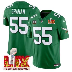Men's Philadelphia Eagles #55 Brandon Graham Kelly Green 2025 Super Bowl LIX Patch And 4-Star C Patch F.U.S . E. Vapor Untouchable Limited Stitched Football Jersey - Custom Name