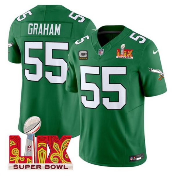 Men's Philadelphia Eagles #55 Brandon Graham Kelly Green 2025 Super Bowl LIX Patch And 4-Star C Patch F.U.S . E. Vapor Untouchable Limited Stitched Football Jersey - Custom Name