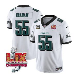 Men's Philadelphia Eagles #55 Brandon Graham White 2025 Eagles Logo Super Bowl LIX Patch And 4-Star C Patch New F.U.S.E. Vapor Limited Stitched Football Jersey - Custom Name