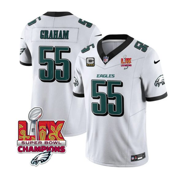 Men's Philadelphia Eagles #55 Brandon Graham White 2025 Eagles Logo Super Bowl LIX Patch And 4-Star C Patch New F.U.S.E. Vapor Limited Stitched Football Jersey - Custom Name