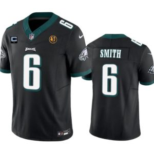 Men's Philadelphia Eagles #6 DeVonta Smith Black 2023 F.U.S.E. With 1-star C Patch And John Madden Patch Vapor Limited Stitched Football Jersey - Custom Name