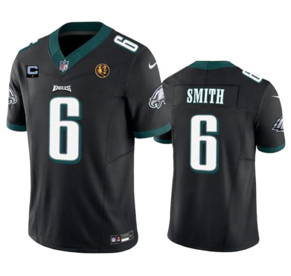 Men's Philadelphia Eagles #6 DeVonta Smith Black 2023 F.U.S.E. With 1-star C Patch And John Madden Patch Vapor Limited Stitched Football Jersey - Custom Name
