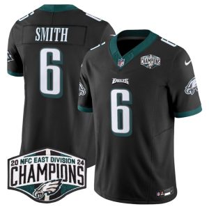 Men's Philadelphia Eagles #6 DeVonta Smith Black 2024 NFC East Champions F.U.S.E. Vapor Untouchable Limited Stitched Football Jersey - Custom Name
