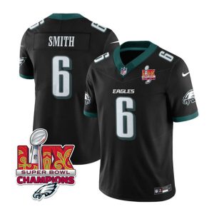 Men's Philadelphia Eagles #6 DeVonta Smith Black 2025 Eagles Logo Super Bowl LIX Patch New F.U.S.E. Vapor Limited Stitched Football Jersey - Custom Name