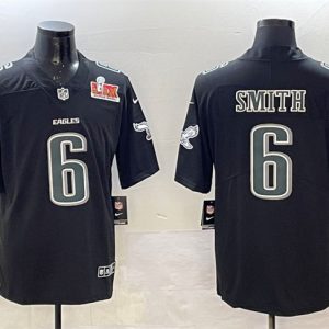 Men's Philadelphia Eagles #6 DeVonta Smith Black 2025 Super Bowl LIX Patch Fashion New Vapor Untouchable Limited Stitched Football Jersey - Custom Name