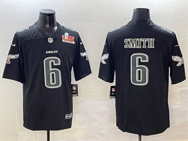 Men's Philadelphia Eagles #6 DeVonta Smith Black 2025 Super Bowl LIX Patch Fashion New Vapor Untouchable Limited Stitched Football Jersey - Custom Name