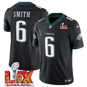 Men's Philadelphia Eagles #6 DeVonta Smith Black F.U.S.E. 24 25 Super Bowl LIX Vapor Untouchable Limited Stitched Football Jersey - Custom Name