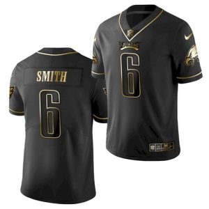 Men's Philadelphia Eagles #6 DeVonta Smith Black Golden Edition Stitched Jersey - Custom Name