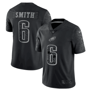 Men's Philadelphia Eagles #6 DeVonta Smith Black Reflective Limited Stitched Jersey - Custom Name