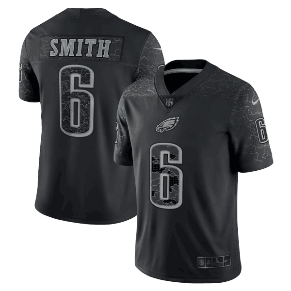 Men's Philadelphia Eagles #6 DeVonta Smith Black Reflective Limited Stitched Jersey - Custom Name