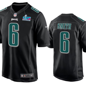 Men's Philadelphia Eagles #6 DeVonta Smith Black Super Bowl LVII Patch Stitched Game Jersey - Custom Name