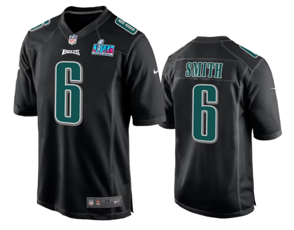 Men's Philadelphia Eagles #6 DeVonta Smith Black Super Bowl LVII Patch Stitched Game Jersey - Custom Name