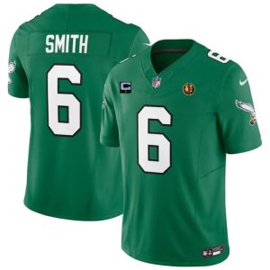 Men's Philadelphia Eagles #6 DeVonta Smith Green 2023 F.U.S.E. Throwback With 1-star C Patch And John Madden Patch Vapor Limited Stitched Football Jersey - Custom Name