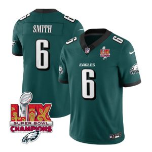 Men's Philadelphia Eagles #6 DeVonta Smith Green 2025 Eagles Logo Super Bowl LIX Patch New F.U.S.E. Vapor Limited Stitched Football Jersey - Custom Name