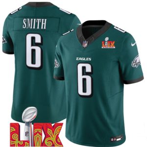 Men's Philadelphia Eagles #6 DeVonta Smith Green F.U.S.E. 24 25 Super Bowl LIX Vapor Untouchable Limited Stitched Football Jersey - Custom Name