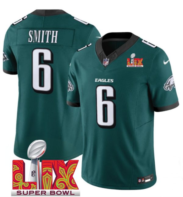 Men's Philadelphia Eagles #6 DeVonta Smith Green F.U.S.E. 24 25 Super Bowl LIX Vapor Untouchable Limited Stitched Football Jersey - Custom Name