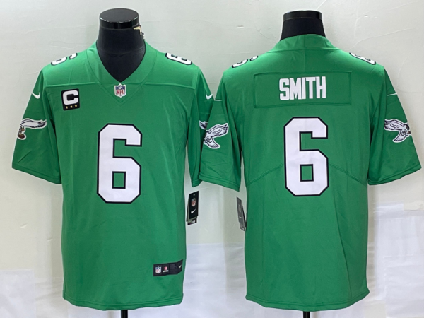 Men's Philadelphia Eagles #6 DeVonta Smith Green Vapor Limited With C Patch Stitched Football Jersey - Custom Name