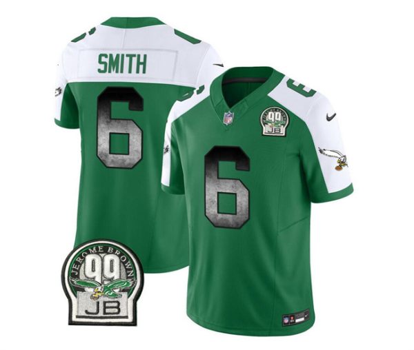 Men's Philadelphia Eagles #6 DeVonta Smith Green White 2023 F.U.S.E. Throwback Vapor Untouchable Limited Stitched Football Jersey - Custom Name