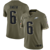 Men's Philadelphia Eagles #6 DeVonta Smith Olive 2022 Salute To Service Limited Stitched Jersey - Custom Name
