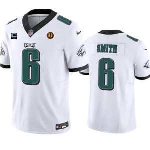 Men's Philadelphia Eagles #6 DeVonta Smith White 2023 F.U.S.E. With 1-star C Patch And John Madden Patch Vapor Limited Stitched Football Jersey - Custom Name