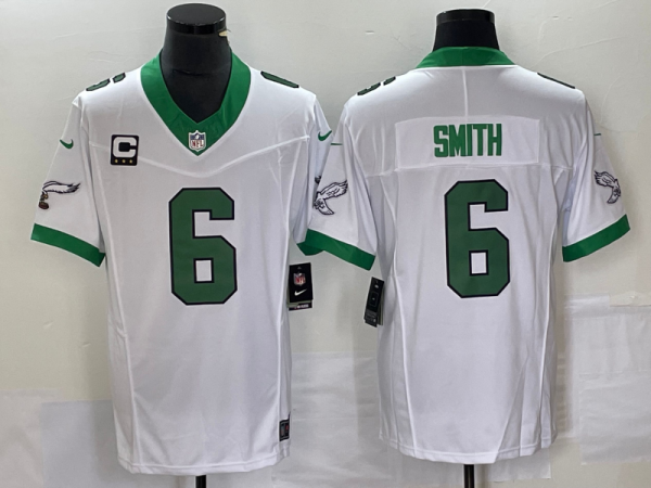 Men's Philadelphia Eagles #6 DeVonta Smith White 2023 F.U.S.E. With C Patch Vapor Untouchable Stitched Football Jersey - Custom Name
