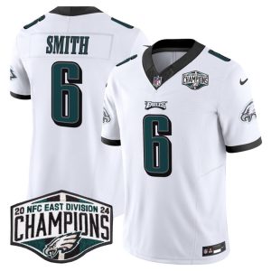 Men's Philadelphia Eagles #6 DeVonta Smith White 2024 NFC East Champions F.U.S.E. Vapor Untouchable Limited Stitched Football Jersey - Custom Name