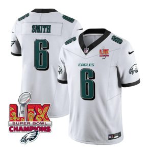 Men's Philadelphia Eagles #6 DeVonta Smith White 2025 Eagles Logo Super Bowl LIX Patch New F.U.S.E. Vapor Untouchable Limited Stitched Football Jersey - Custom Name