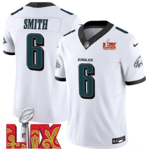 Men's Philadelphia Eagles #6 DeVonta Smith White F.U.S.E. 24 25 Super Bowl LIX Vapor Untouchable Limited Stitched Football Jersey - Custom Name