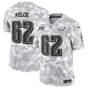 Men's Philadelphia Eagles #62 Jason Kelce 2024 F.U.S.E Arctic Camo Salute to Service Limited Stitched Football Jersey - Custom Name