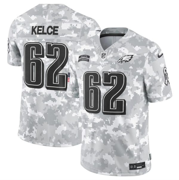 Men's Philadelphia Eagles #62 Jason Kelce 2024 F.U.S.E Arctic Camo Salute to Service Limited Stitched Football Jersey - Custom Name